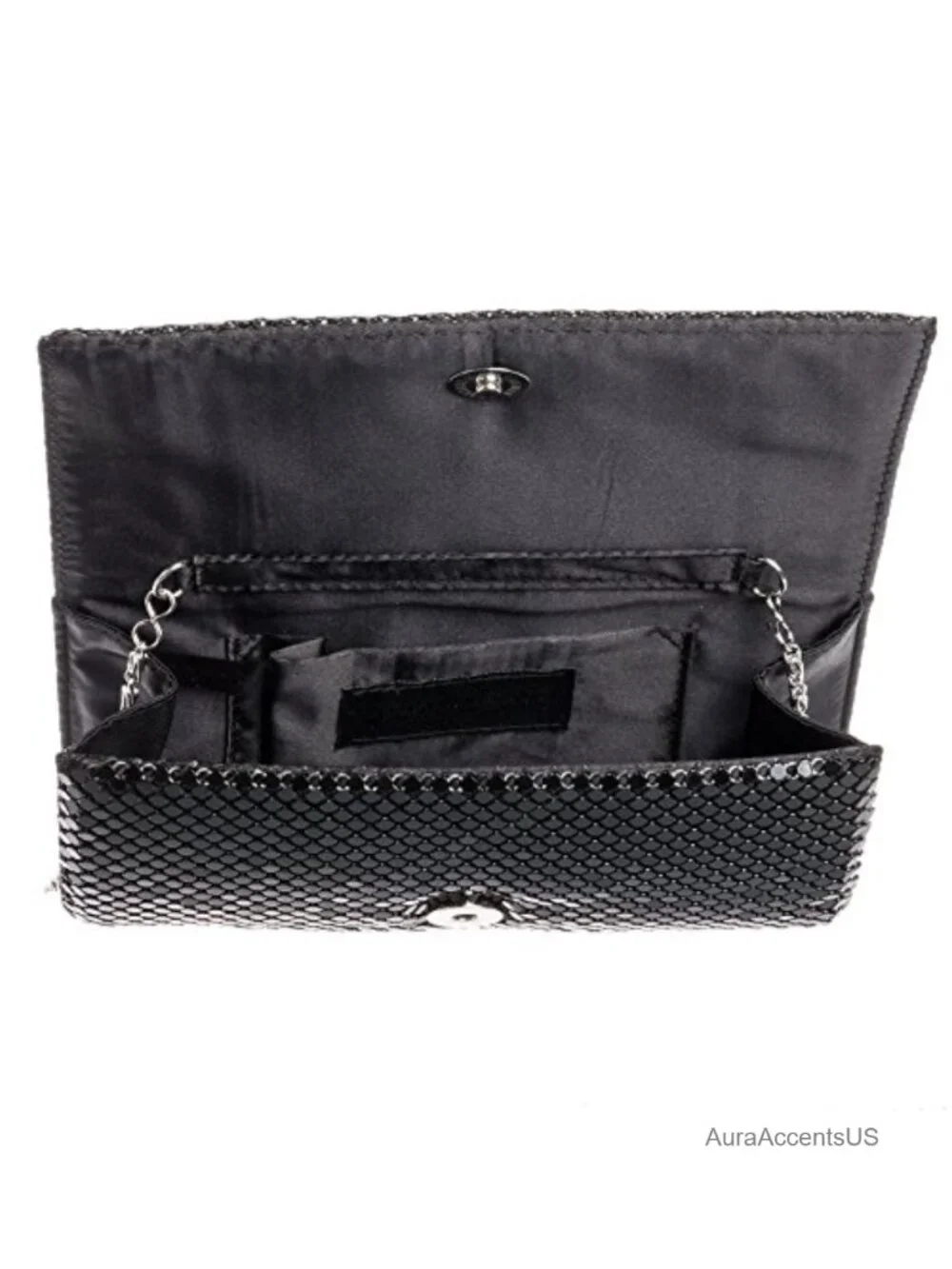 Metal Mesh Roll Evening Bag Clutch Purse with Chain Shoulder Strap